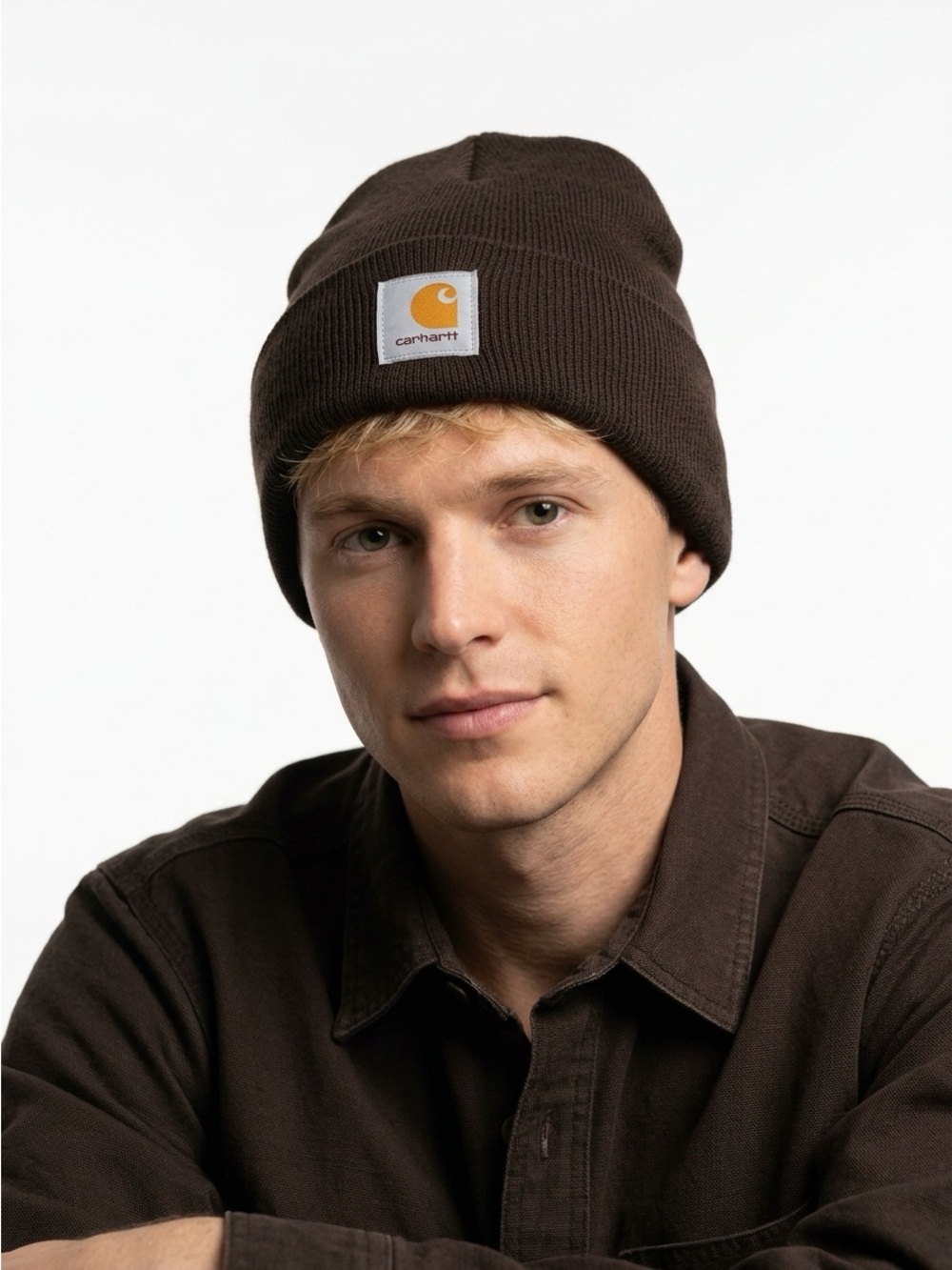 Carhartt Rib Knit Cuffed Watch Hat Beanie Acrylic Brown OS
